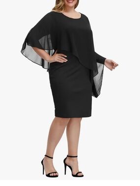 Women's Plus Size Cape Chiffon Evening Pencil Dress Wedding Cocktail New Sz 22W